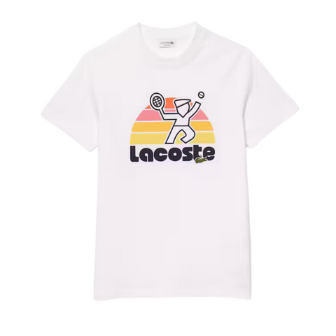Lacoste Washed Effect Tennis Print T-Shirt (White) - TH8567