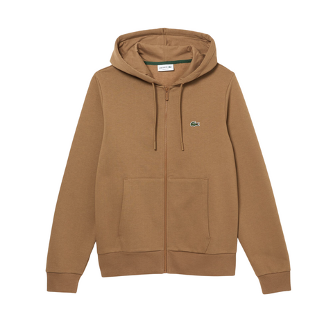 Lacoste Kangaroo Pocket Fleece Zipped Sweatshirt (Brown) - Lacoste