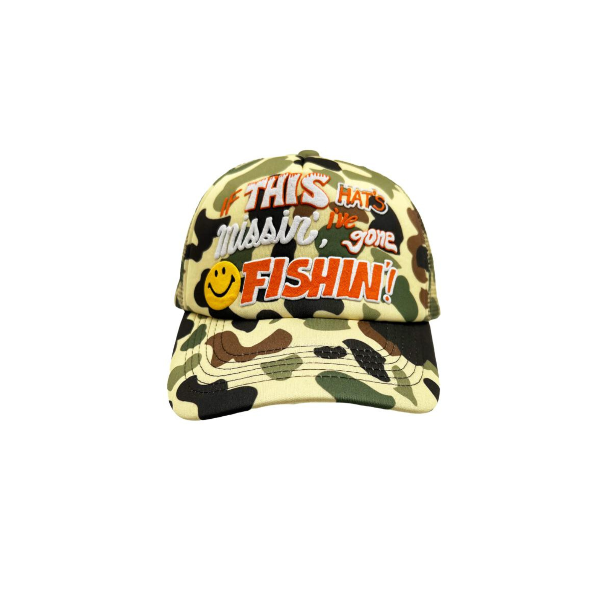 Market Smiley Camo Trucker Hat (Woodland)