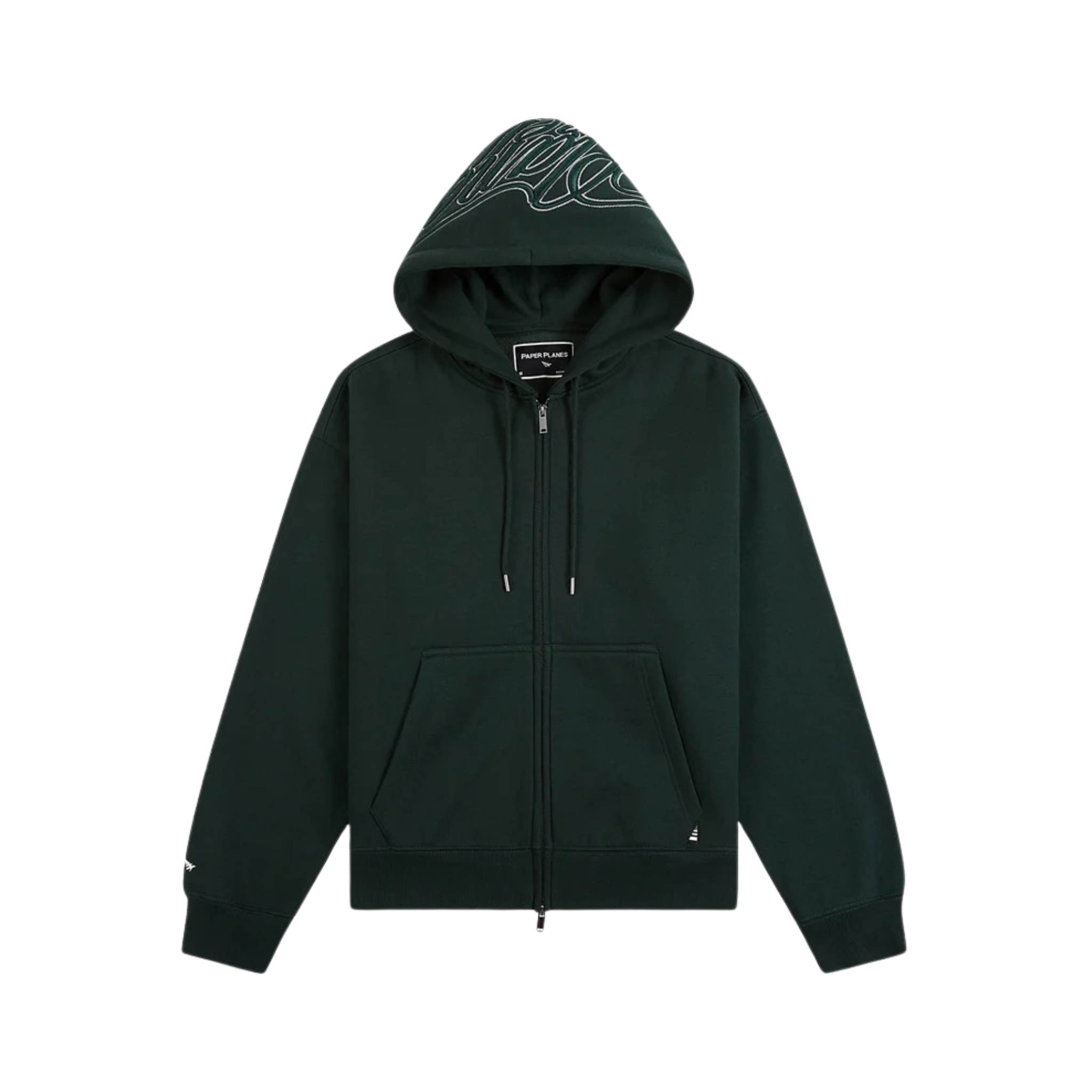 Paper Planes Cursive Zip Hoodie (Dark Green)