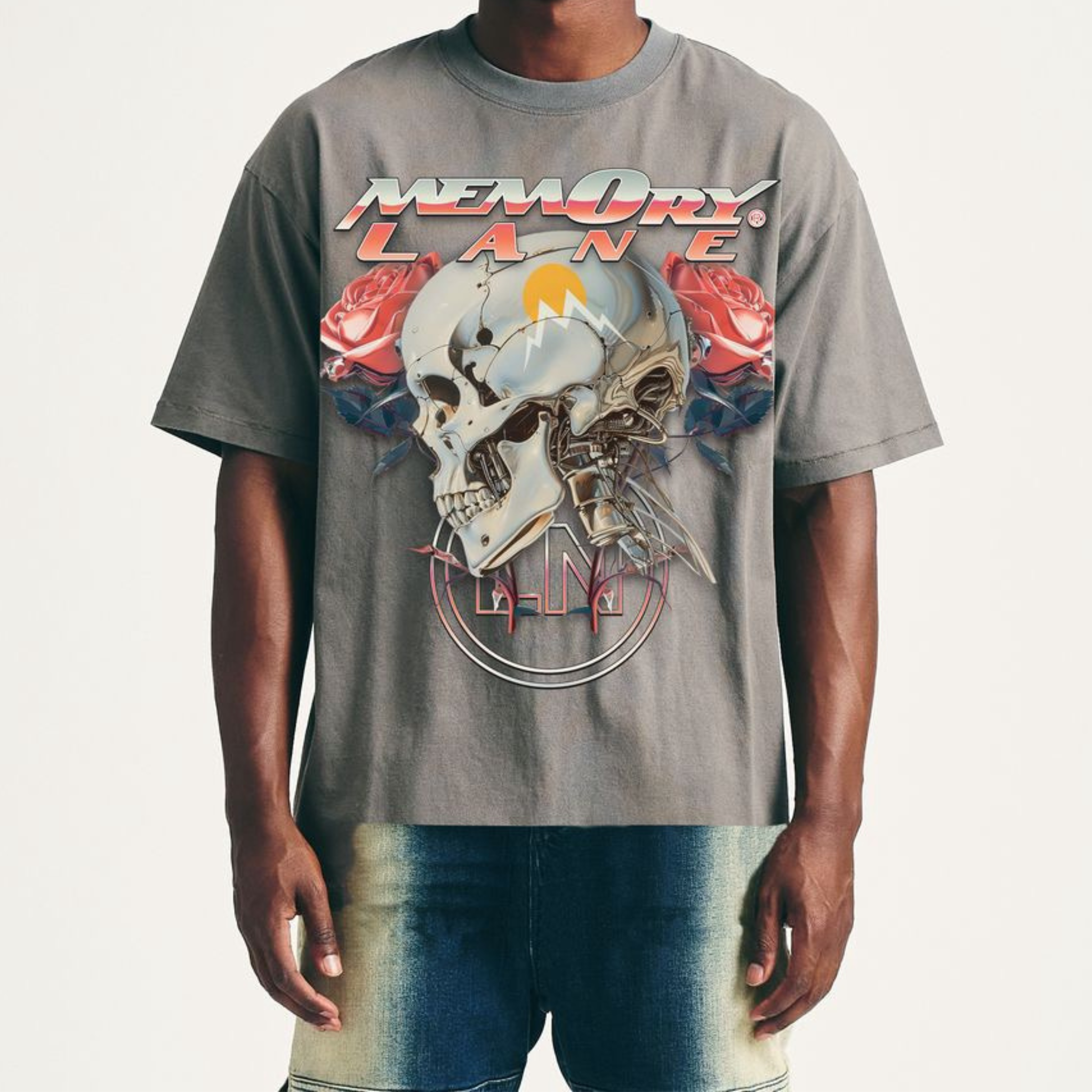 Memory Lane "SKULL ROSES" TEE-GRAY