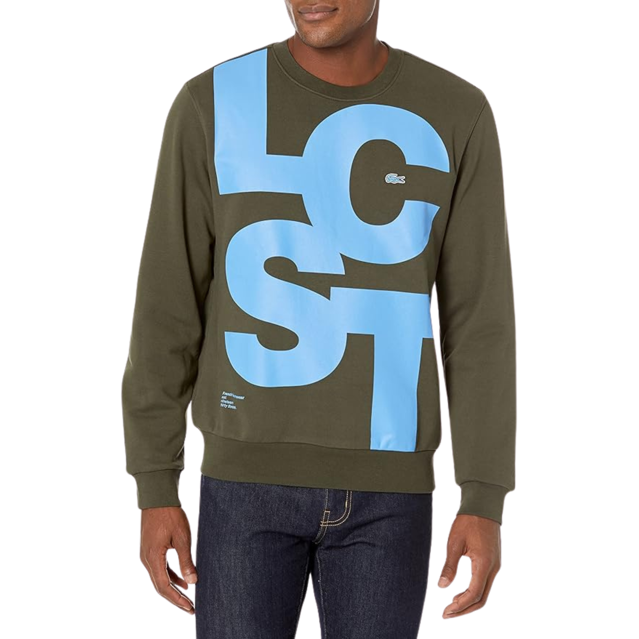 Lacoste Classic Fit Contrast Lettering Cotton Sweatshirt (Green)