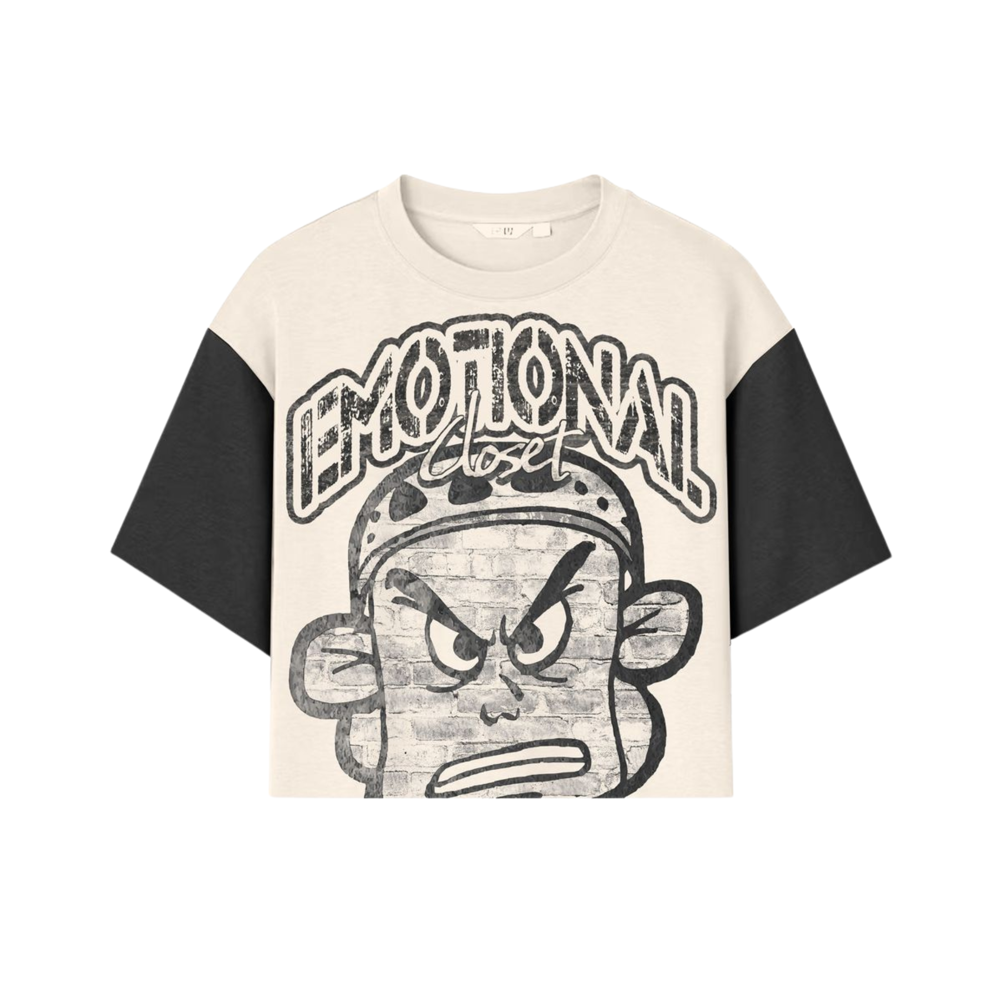 Mixed Emotion 'Emotional Closet' Cropped Tee (Cream/Black)