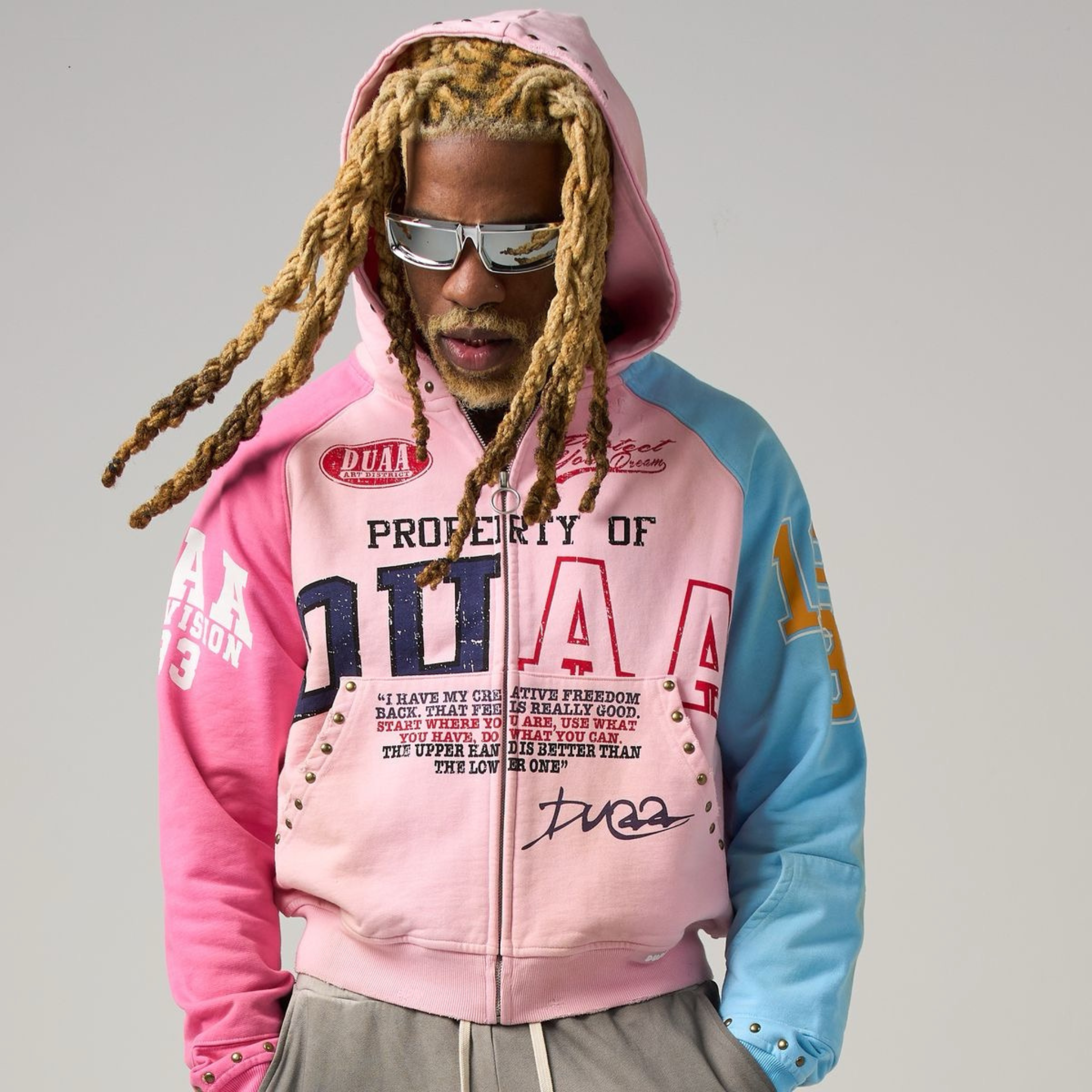 DUAA "Ocean" Zip Up Hoodie (Pink/Blue) - DUAA