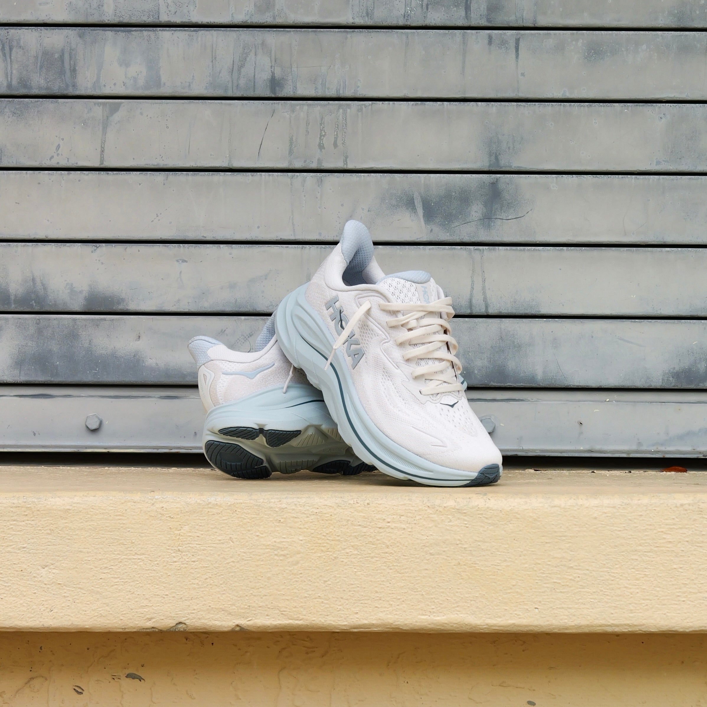 Womens HOKA Clifton 10 (Grout/Mineral Blue) - HOKA