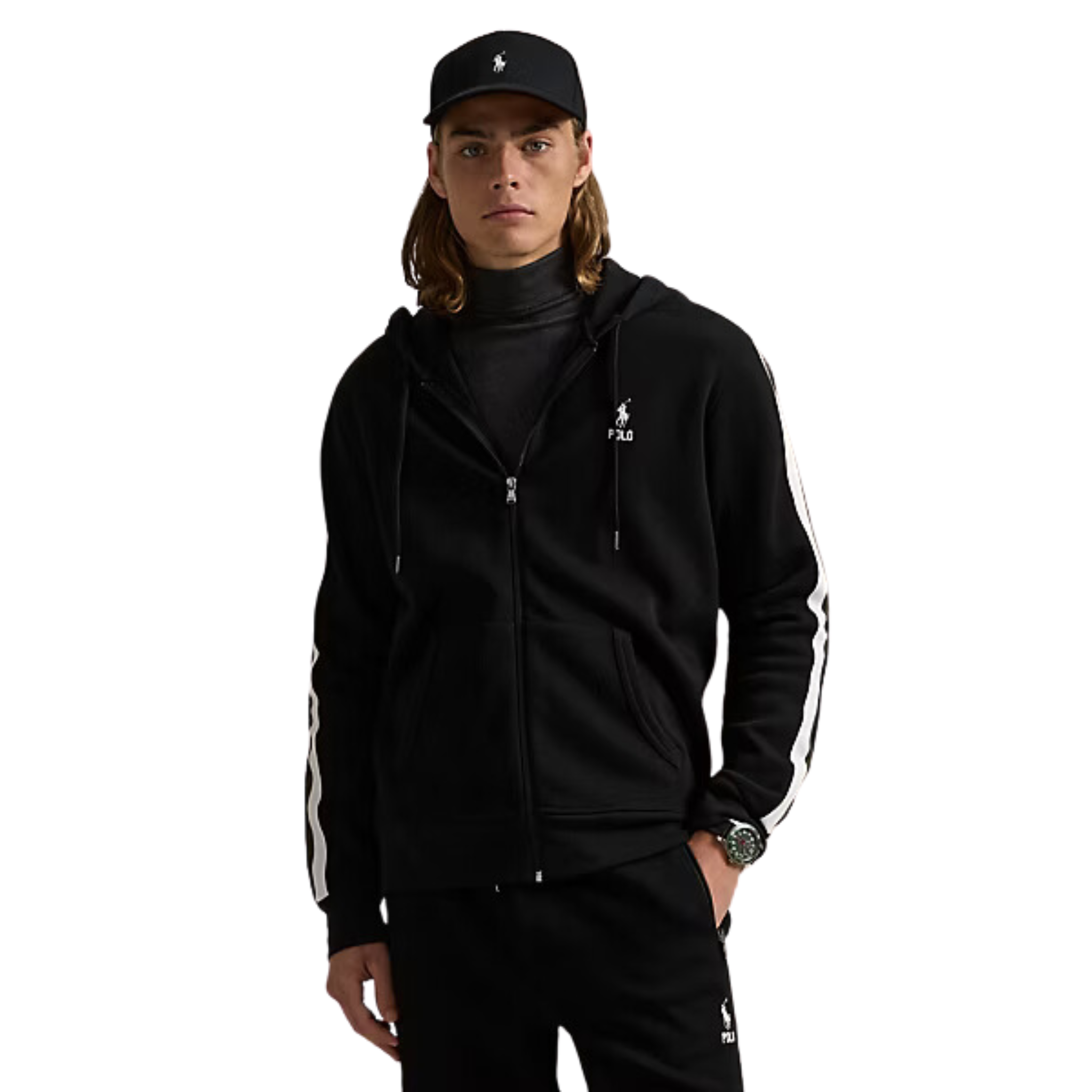 Polo Ralph Lauren Double Knit Full-Zip Hoodie (Black/White)