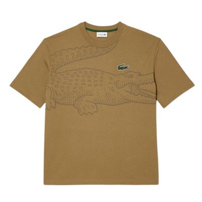 Lacoste Men’s Loose Fit Crocodile Print Crew Neck T-Shirt (Brown) - Lacoste