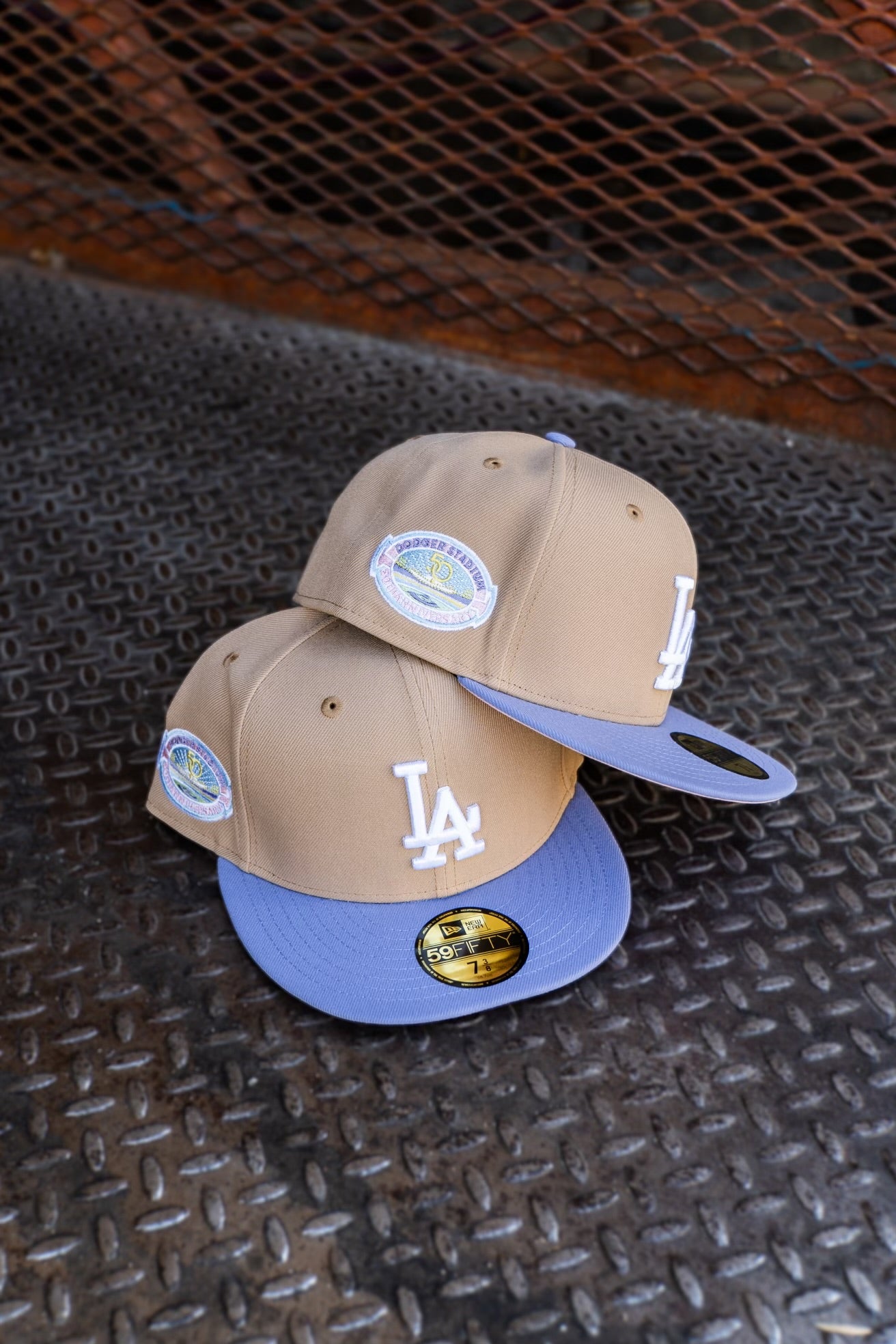 New Era Los Angeles Dodgers Stadium 50th Anniversary Pink UV (Camel/Lavender) 59Fifty Fitted