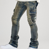 VALABASAS "ONYX" Dirty Wash Stacked Flared Jeans