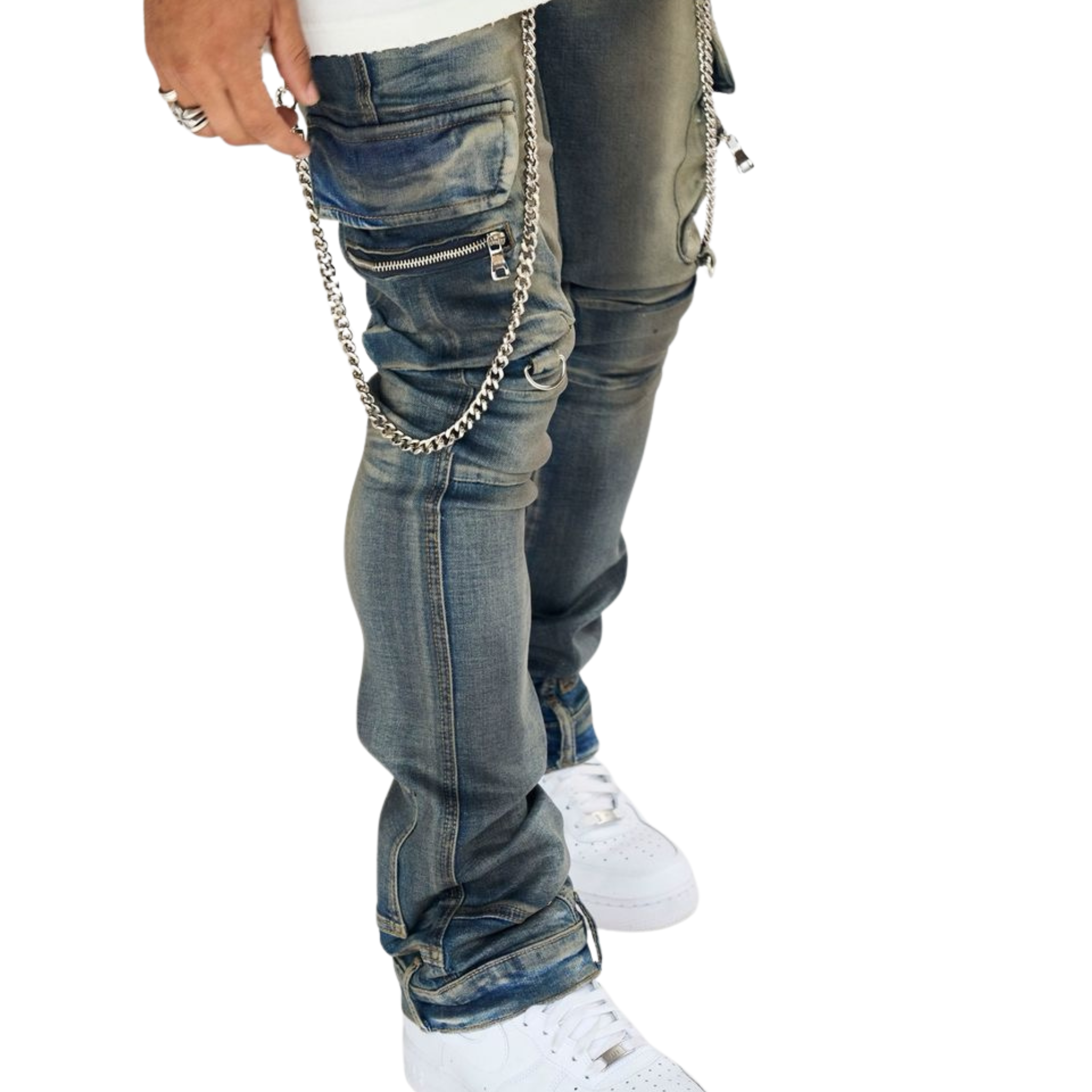 VALABASAS "ONYX" Dirty Wash Stacked Flared Jeans
