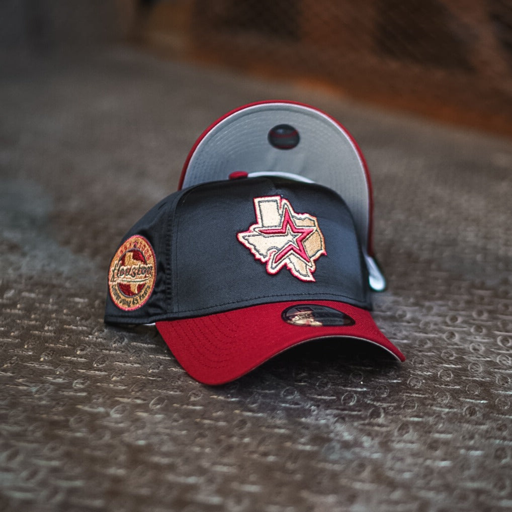 New Era Houston Astros 45th Anniversary 9FORTY A-Frame Snapback (Black Satin/Maroon) - New Era