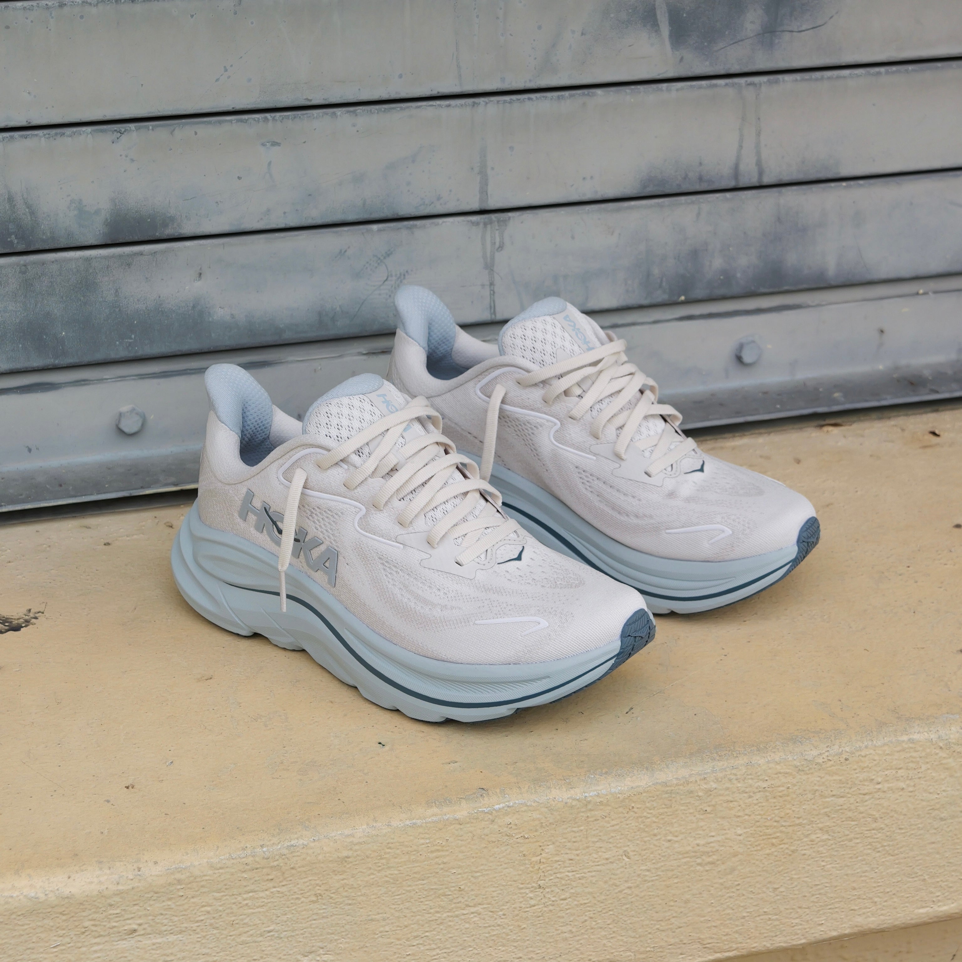 Womens HOKA Clifton 10 (Grout/Mineral Blue) - HOKA