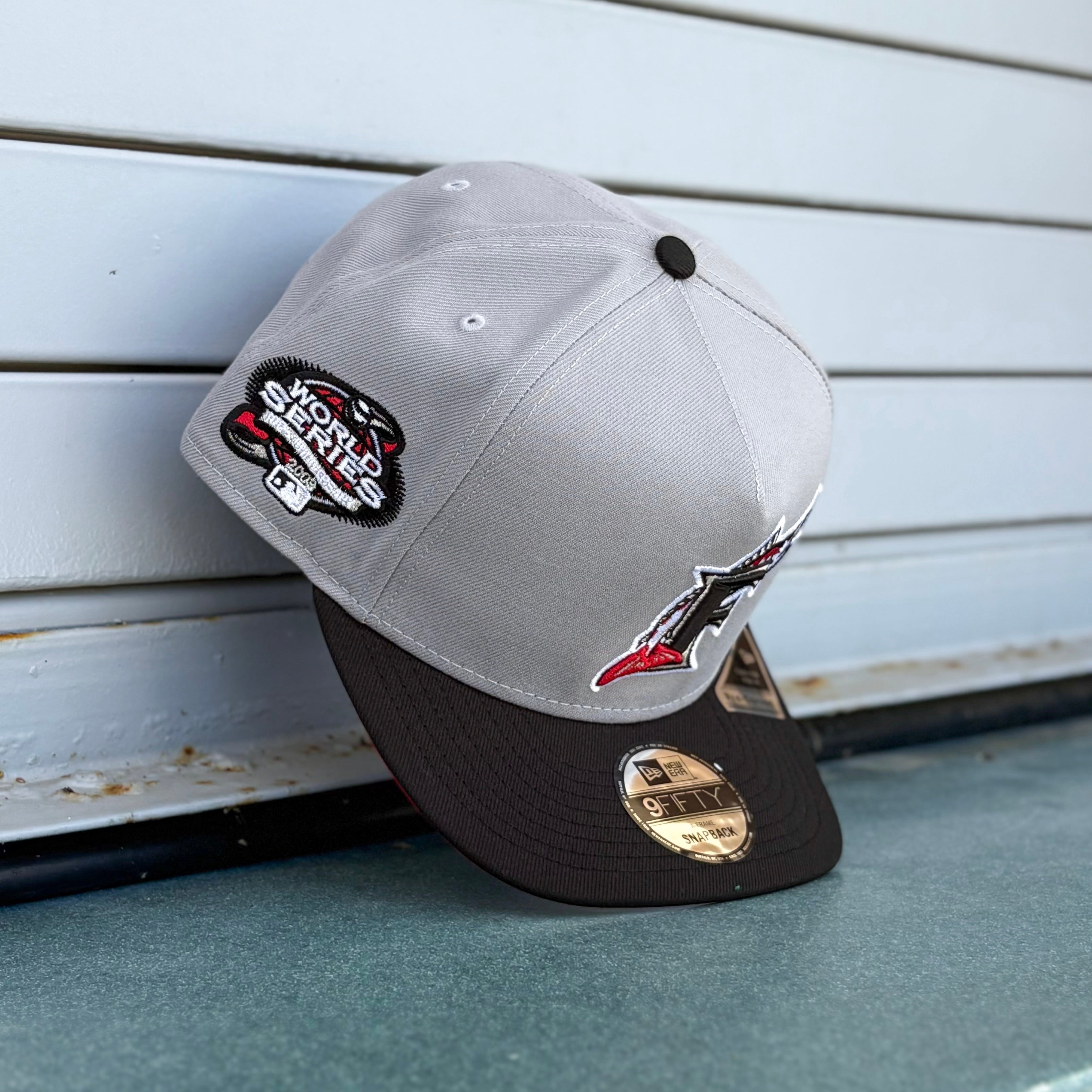 New Era Florida Marlins 2003 World Series Red UV 9FIFTY A-Frame Snapback (Grey/Black)