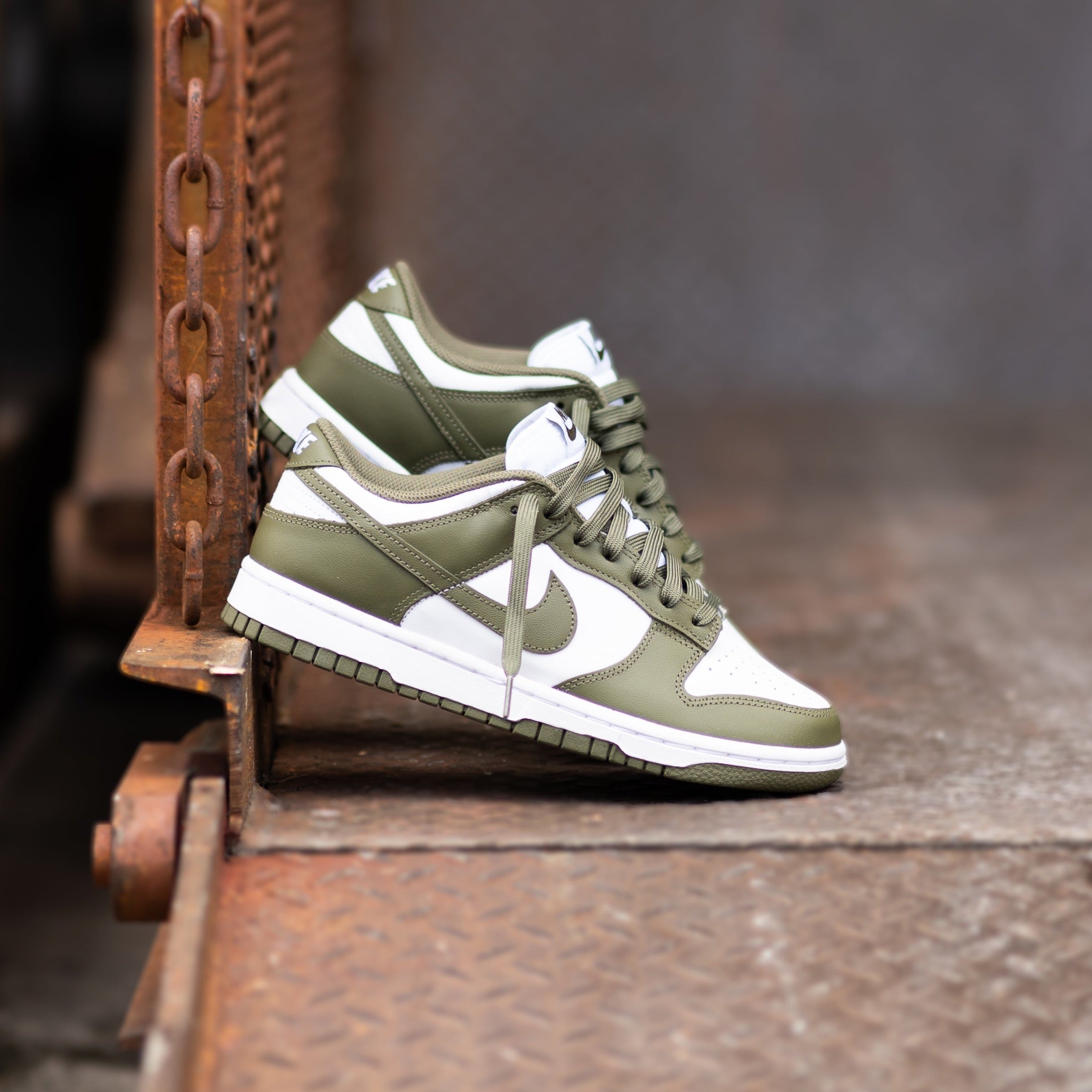 Women's Nike Dunk Low (White/Medium Olive)