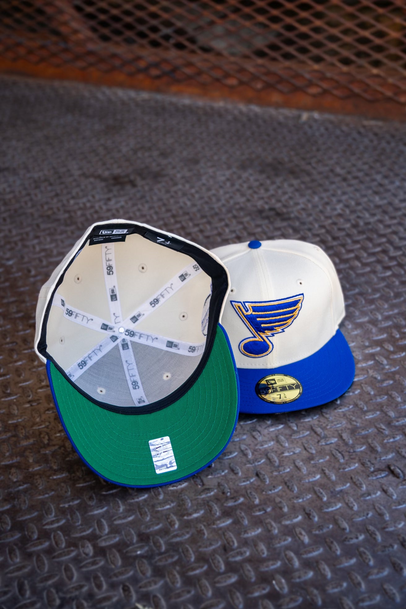 New Era St. Louis Blues 25th Anniversary Green UV 59Fifty Fitted (Off White/Royal)