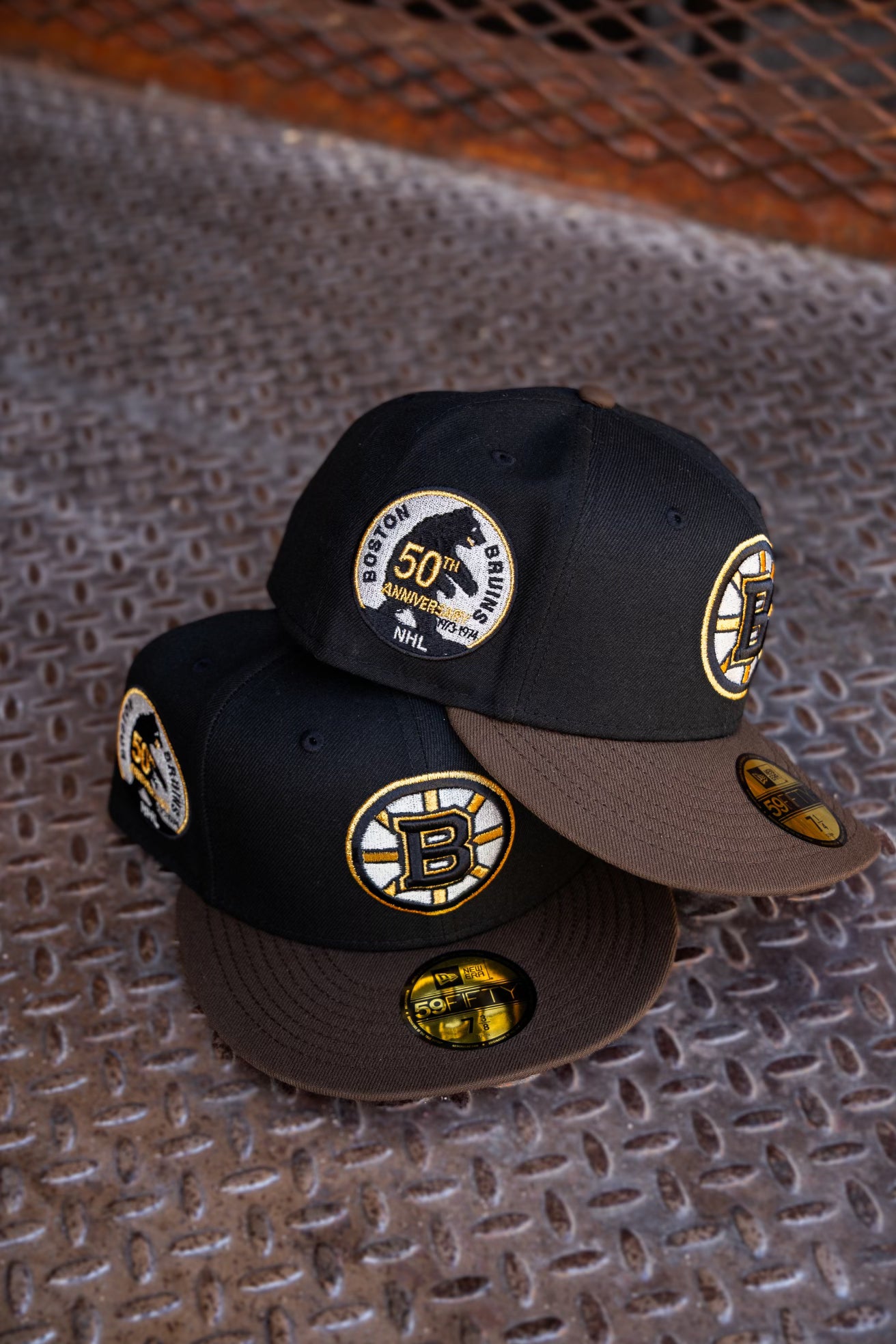 New Era Boston Bruins 50th Anniversary Pink UV (Black/Brown) 59Fifty Fitted