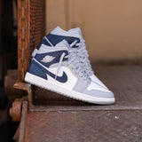 Mens Air Jordan 1 Mid (White/Midnight Navy/Wolf Grey)