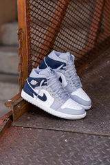 Mens Air Jordan 1 Mid (White/Midnight Navy/Wolf Grey)