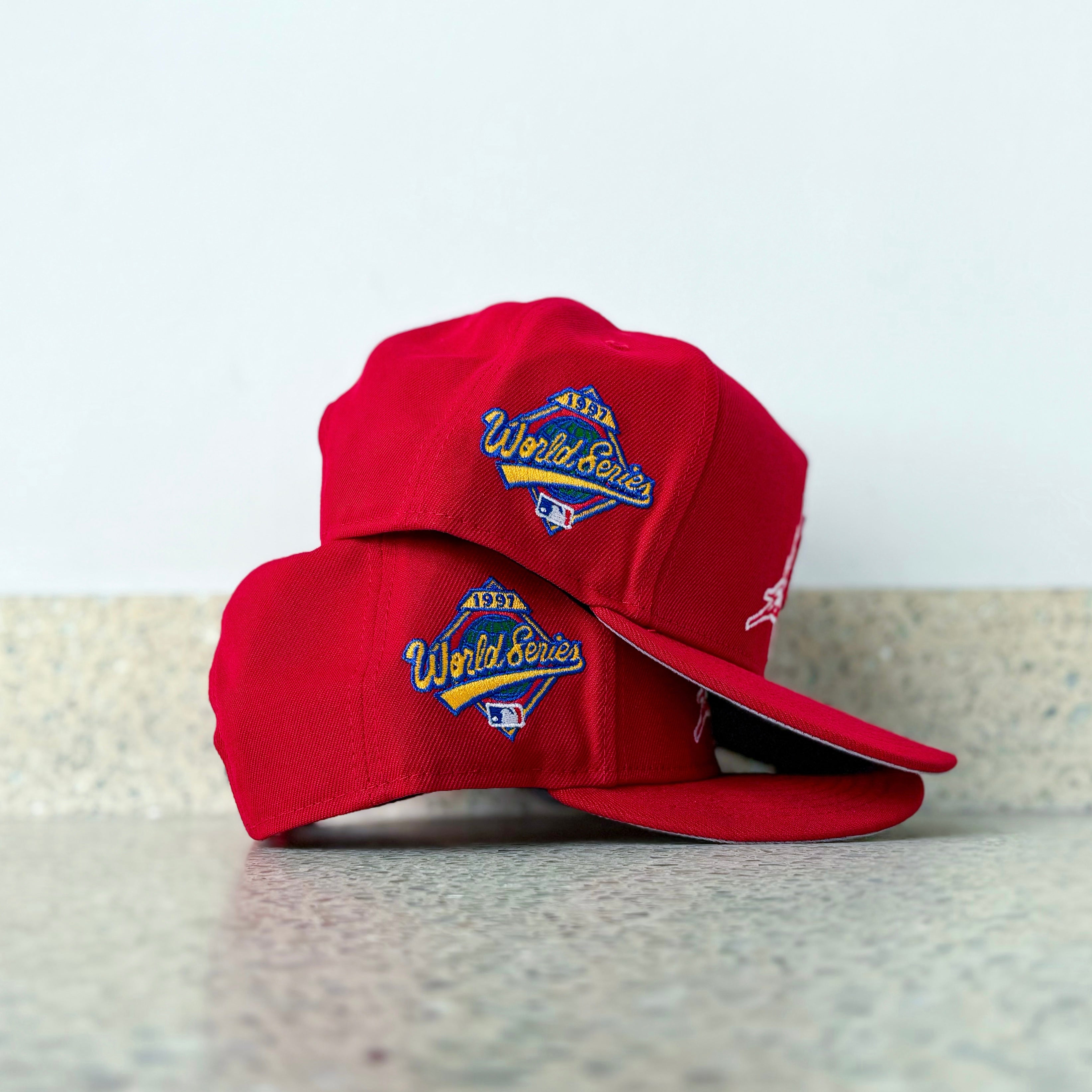 New Era Florida Marlins 1997 World Series Grey UV 9FIFTY A-Frame Snapback (Red)