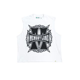 Memory Lane “M Shield” Sleeveless Crop Tee (Off White)