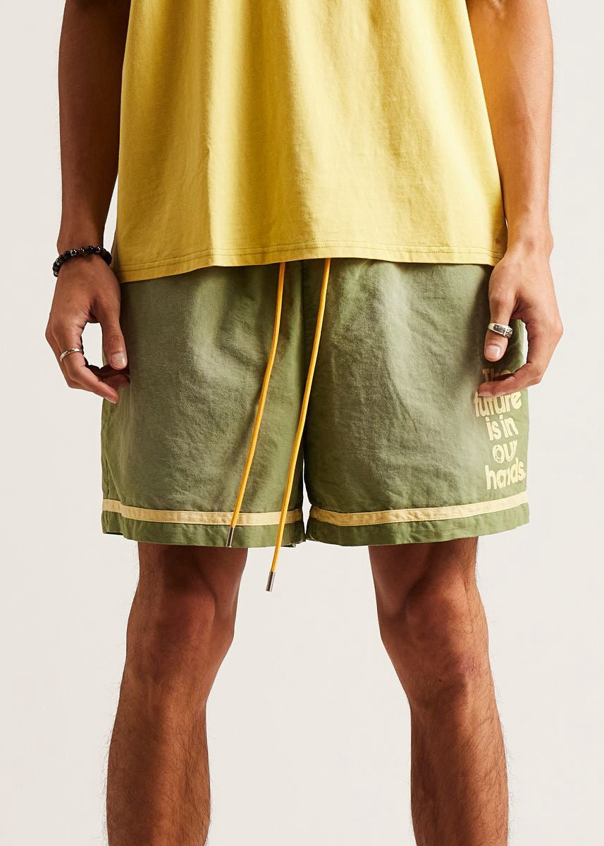 DSM Canvas Stripe Shorts-Lime
