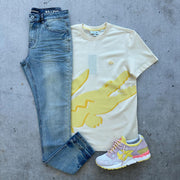 Lacoste Men's Crocodile Print Crew Neck Stretch Organic Cotton T-Shirt (Pale Yellow) - Lacoste