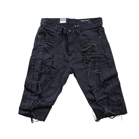 SR Denim Distressed Denim Shorts (Jet Black) - SR Denim