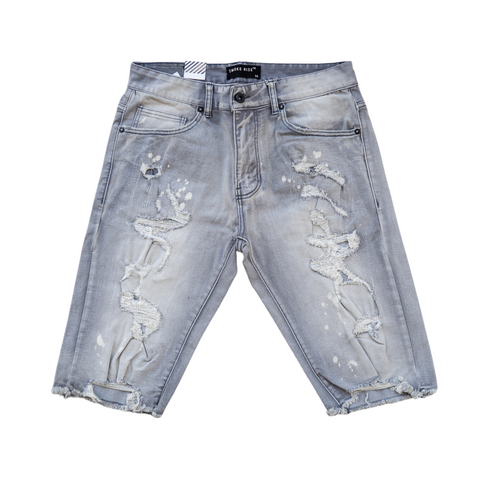 SR Denim Distressed Denim Shorts (Light Grey) - SR Denim