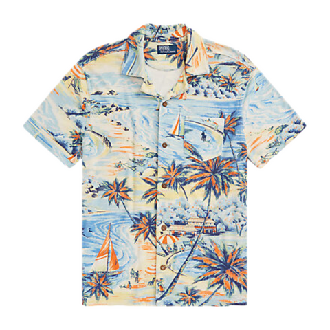 Polo Ralph Lauren Custom Slim Tropical-Print Terry Shirt (Hawaiian Beach Bazaar) - Polo Ralph Lauren