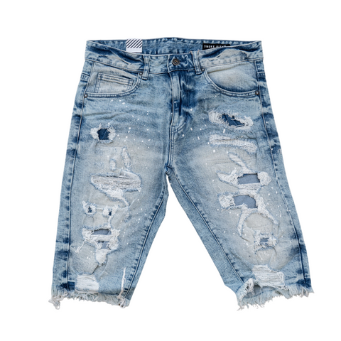SR Denim Distressed Denim Shorts (Blue) - SR Denim