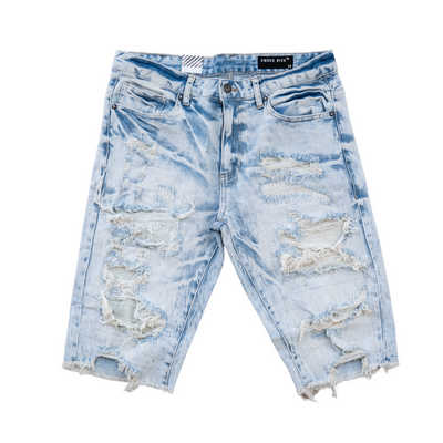 SR Denim Distressed Denim Shorts (Light Blue) - SR Denim