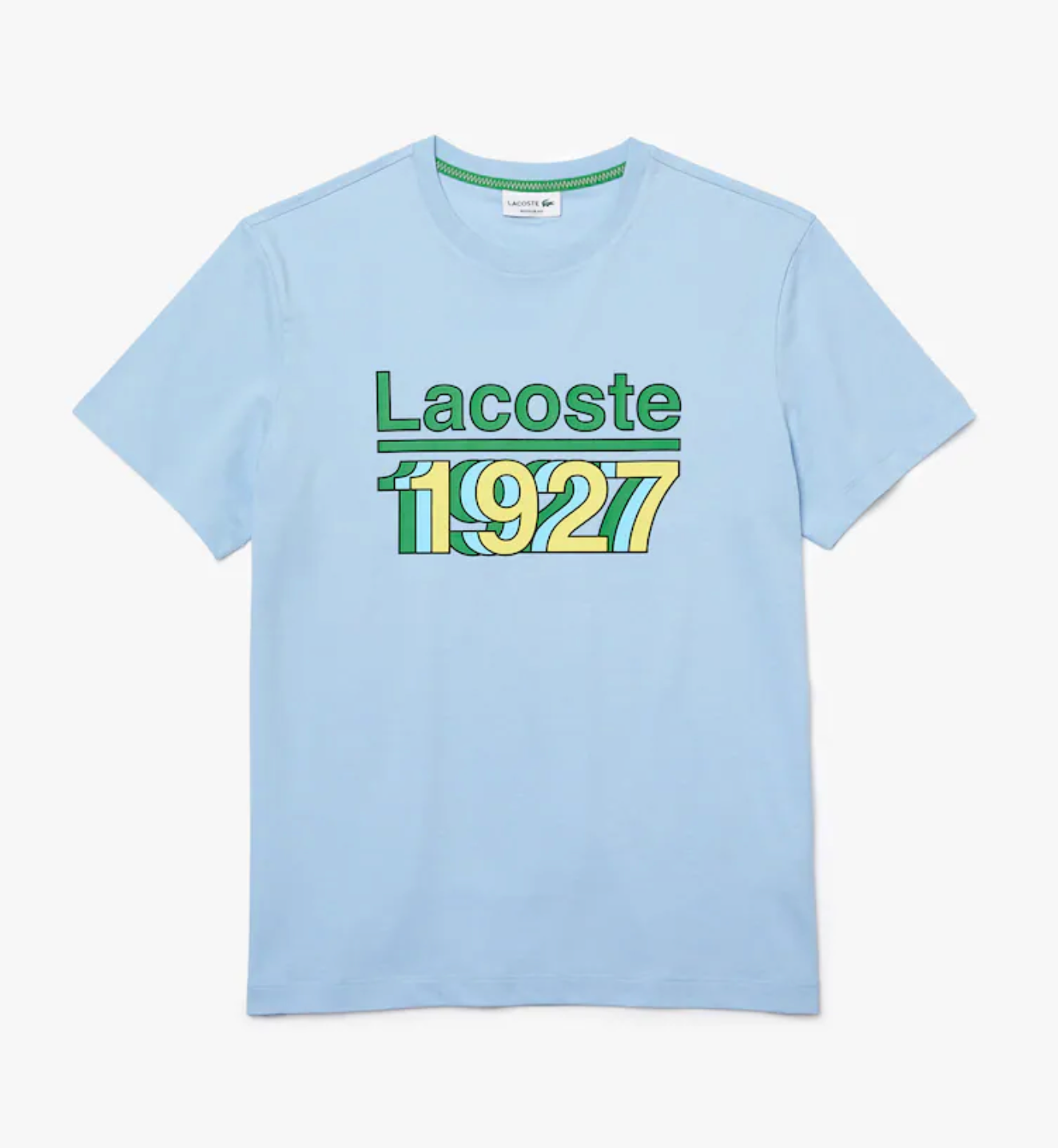 LACOSTE 1927 Crew Neck Vintage Printed Cotton T-shirt (Light Blue) - Lacoste