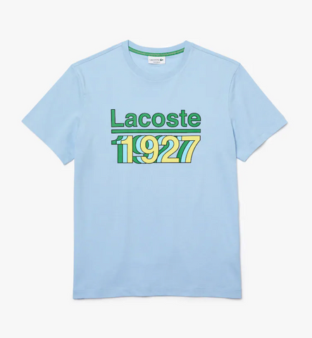 LACOSTE 1927 Crew Neck Vintage Printed Cotton T-shirt (Light Blue) - Lacoste