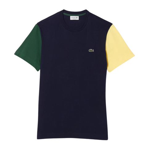 Lacoste Regular Fit Color-Block Cotton Jersey T-Shirt (Navy Blue/Yellow) - Lacoste