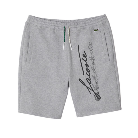 Lacoste Men's Signature Print Cotton Fleece Shorts (Grey Chine) - Lacoste