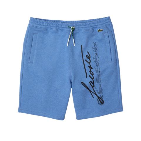 Lacoste Men's Signature Print Cotton Fleece Shorts (Blue Chine) - Lacoste