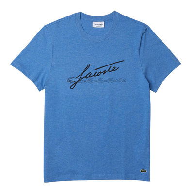 Lacoste Men's Signature And Crocodile Print Crew Neck Cotton T-Shirt (Blue Chine) - Lacoste