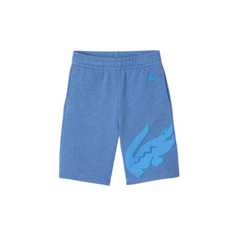 KIDS Lacoste Oversized Crocodile Print Flecked Organic Cotton Shorts (Blue Chine) - Lacoste