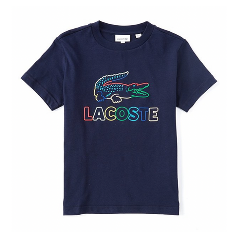 Kids Lacoste Rainbow Alligator Graphic Tee (Navy) - Lacoste